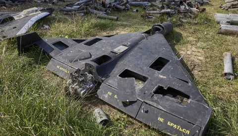 epa12390097 A view of military debris, including missiles, drones, and ammunition, collected and stored as evidence of Russian shelling, in Kharkiv, northeastern Ukraine, 19 September 2025. Kharkiv and its surrounding areas have been under heavy shelling since Russia launched its full-scale invasion of the country in February 2022. According to the United Nations, Ukraine is one of the most mined countries in the world, with over 20 percent of its land at risk of contamination. EPA/SERGEY KOZLOV