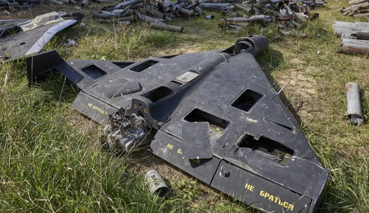 epa12390097 A view of military debris, including missiles, drones, and ammunition, collected and stored as evidence of Russian shelling, in Kharkiv, northeastern Ukraine, 19 September 2025. Kharkiv and its surrounding areas have been under heavy shelling since Russia launched its full-scale invasion of the country in February 2022. According to the United Nations, Ukraine is one of the most mined countries in the world, with over 20 percent of its land at risk of contamination. EPA/SERGEY KOZLOV