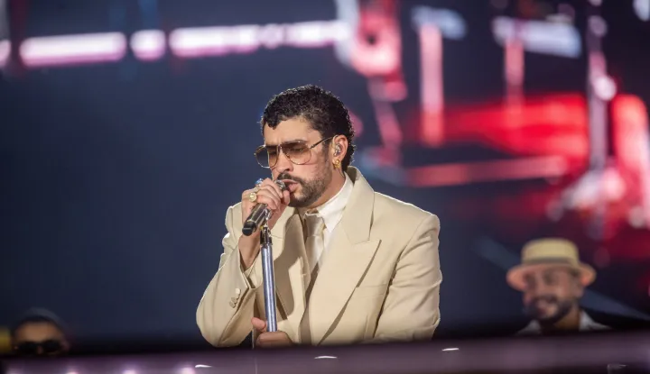 Puerto Rican singer Bad Bunny performs during the opening concert of his "DeBi TiRAR MaS FOToS World Tour" at the Felix Sanchez Olympic Stadium in Santo Domingo, Dominican Republic, on November 21, 2025. REUTERS/Erika Santelices Photo: ERIKA SANTELICES/REUTERS