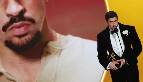 LOS ANGELES, CALIFORNIA - FEBRUARY 01: (FOR EDITORIAL USE ONLY) Bad Bunny accepts the Best M?sica Urbana Album award for "DeB? TiRAR M?S FOToS" onstage during the 68th GRAMMY Awards at Crypto.com Arena on February 01, 2026 in Los Angeles, California. Frazer Harrison/Getty Images/AFP (Photo by Frazer Harrison/GETTY IMAGES NORTH AMERICA/Getty Images via AFP)