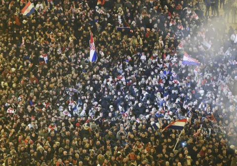 Zagreb, 02.02.2026. - Trg bana Jelačića pred dolazak hrvatske rukometne reprezentacije nakon osvajanja brončane medalje na Europskom rukometnom prvenstvu. foto HINA/ Lana SLIVAR DOMINIĆ/ lsd
