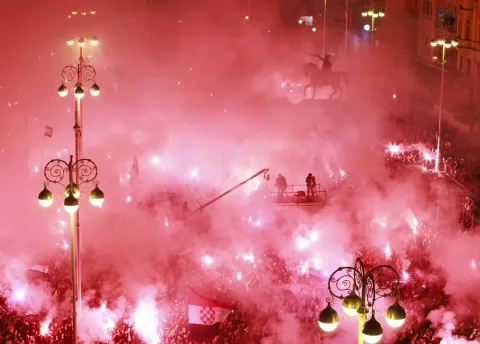 Zagreb, 02.02.2026. - Doček hrvatske rukometne reprezentacije na Trgu bana Jelačića u organizaciji Vlade RH nakon osvajanja brončane medalje na Europskom rukometnom prvenstvu. foto HINA/ Lana SLIVAR DOMINIĆ/ lsd