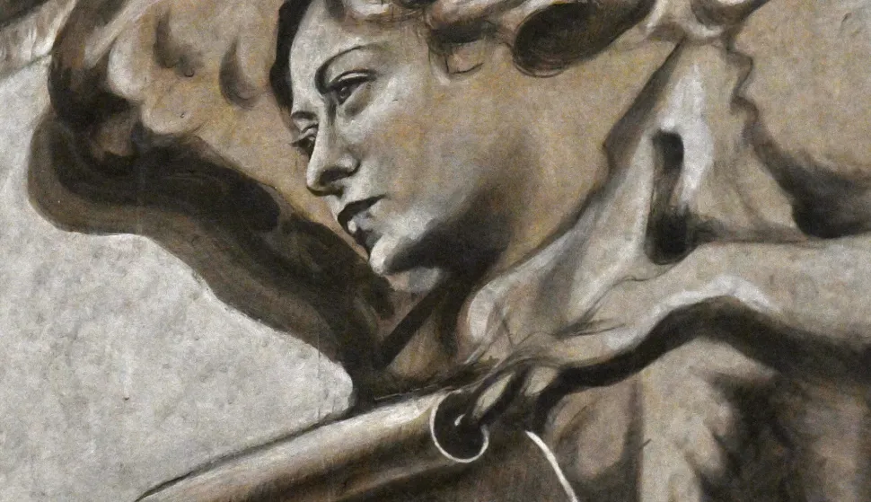 A recently restored fresco depicts an angel with a face very similar to that of italian Prime Minister Giorgia Meloni, in the Basilica of San Lorenzo in Lucina in Rome, Italy, on January 31, 2026. The winged figure is seen holding a parchment and standing next to a bust of Italy's last king, Umberto II, who reigned for just a month before being deposed in 1946. The restoration of the wall dedicated to king Umberto II in the Basilica of San Lorenzo in Lucina, where one of the angels flanking the bust of the King of Italy has now taken on the facial features of Prime Minister Giorgia Meloni, or at any rate has become very similar to the prime minister, is causing a stir. These days the church is undergoing some restoration work. The volunteer artist behind the restoration, denied in the press that he intended to depict Giorgia Meloni, insisting that he had simply restored the original fresco to its original state. But, after several opposition politicians complained, Italy's culture minister said he had ordered an inspection of the fresco before 'deciding what to do next'. The restoration was carried out by the same artist who created the original painting, Bruno Valentinetti. He disputed the suggestion he had altered the image, telling reporters: 'I restored what was there before... 25 years ago'. Meloni herself appeared amused by the controversy, posting an image of the restored fresco on Instagram with the comment: "No, decidedly I do not resemble an angel." with a laughing emoji. Photo by Eric Vandeville/ABACAPRESS.COM Photo: Vandeville Eric/ABACA/ABACA