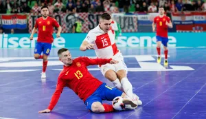 Ljubljana, 4.2.2026.- Futsalska reprezentacija Hrvatske pora?ena je u polufinalu Europskog prvenstva u Ljubljani u Areni Sto?ice pred 6.456 gledatelja od ?panjolske sa 1-2 (0-2). foto HINA/ STA/ Neboj?a Teji?/ ua