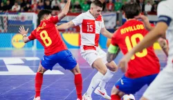 Ljubljana, 4.2.2026.- Futsalska reprezentacija Hrvatske pora?ena je u polufinalu Europskog prvenstva u Ljubljani u Areni Sto?ice pred 6.456 gledatelja od ?panjolske sa 1-2 (0-2). foto HINA/ STA/ Neboj?a Teji?/ ua