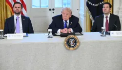 (L-R) US Vice President JD Vance, US President Donald Trump and US Secretary of State Marco Rubio look on during a meeting with US oil companies executives in the East Room of the White House in Washington, DC on January 9, 2026. President Trump is aiming to convince oil executives to support his plans in Venezuela, a country whose energy resources he says he expects to control for years to come. US forces seized Venezuelan president Nicolas Maduro in a sweeping military operation on January 3, with Trump making no secret that control of Venezuela's oil was at the heart of his actions. (Photo by SAUL LOEB/AFP)