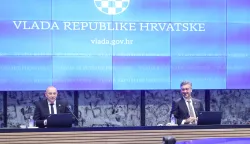 05.02.2026., Zagreb - NSK. 145 sjednica Vlade RH. potpredsjednik Vlade i ministar branitelja Tomo Medved i predsjednik Vlade RH Andrej Plenkovic Photo: Sanjin Strukic/PIXSELL