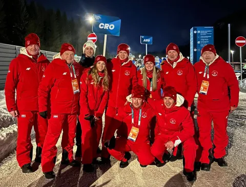 Cortina d'Ampezzo, 6.2.2026.- Sve?anostima koje ?e u petak nave?er biti odr?ane na ?etiri lokacije, u Milanu, Cortini d'Ampezzo, Predazzu i Livigniju, slu?beno ?e biti otvorene 25. Zimske olimpijske igre Milano-Cortina 2026., a na tri mjesta ?e se ra?trkani nalaziti i hrvatski sporta?i. Na slici hrvatski olimpijci. foto HINA/ HOO/ ua
