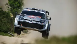 epa12110018 Kalle Rovanpera of Finland drives his Toyota GR Yaris Rally 1 during the WRC Rally de Portugal 2025 in Vieira do Minho, Portugal, 17 May 2025. EPA/JOSE COELHO