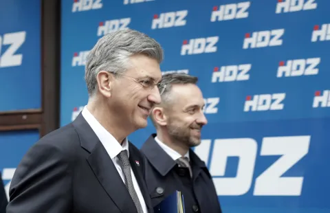 Zagreb.9.2.2025.- Zajednička sjednica Predsjedni&scaron;tva i Nacionalnog odbora HDZ-a.Na slici Andrej Plenković i Marin Piletić. Foto HINA/Tomislav Pavlek/ tp