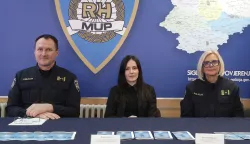 Osijek, 10. 02. 2026., PU Osječko-baranjska, MUP, konferencija za medije, press konferencija, press, Sigurni online - projekt, Help 4 U - besplatna aplikacija, Robert &Scaron;korvaga - voditelj Poslova prevencije u Uredu načelnika PU OB; Monika Zubčić - voditeljica Odjela maloljetničke delikvencije i kriminaliteta na &scaron;tetu mladeži i obitelji; Edita Roterbauer - voditeljica Poslova izvje&scaron;tajne analitike i odnosa s javno&scaron;ćuSNIMIO BRUNO JOBST