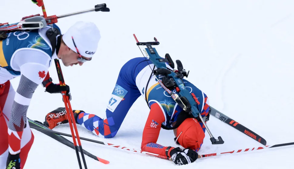 Antholz-Anterselva, 10.02.2026 - Hrvatski biatlonac Kre&scaron;imir Crnković tijekom utrke biatlona na 20 kilometara, na Zimskim olimpijskim igrama Milano-Cortina 2026.foto HINA/ Damir SENČAR/ ds