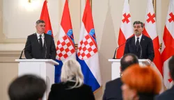 Tbilisi, 12.2.2026.- Hrvatski predsjednik Zoran Milanovi? tijekom dvodnevnog slu?benog posjeta Gruziji sastao se s gruzijskim predjednikom Mikheilom Kavelashvilijem. foto HINA/ Ured predsjednika Republike Hrvatske/ Dario Andri?ek/ ua