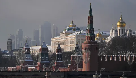This photograph taken on February 4, 2026 shows a view of the Kremlin in central Moscow. The Kremlin on February 4, 2026 said it would press on with its almost four-year offensive against Ukraine until Kyiv agrees to Moscow's terms for a settlement, as US-mediated talks opened in Abu Dhabi. (Photo by Hector RETAMAL/AFP)