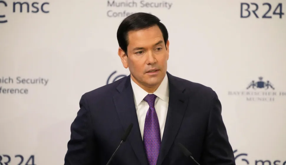 US Secretary of State Marco Rubio gives a speech during the 62nd Munich Security Conference (MSC) on February 14, 2026 in Munich, southern Germany. (Photo by Alex Brandon/POOL/AFP)