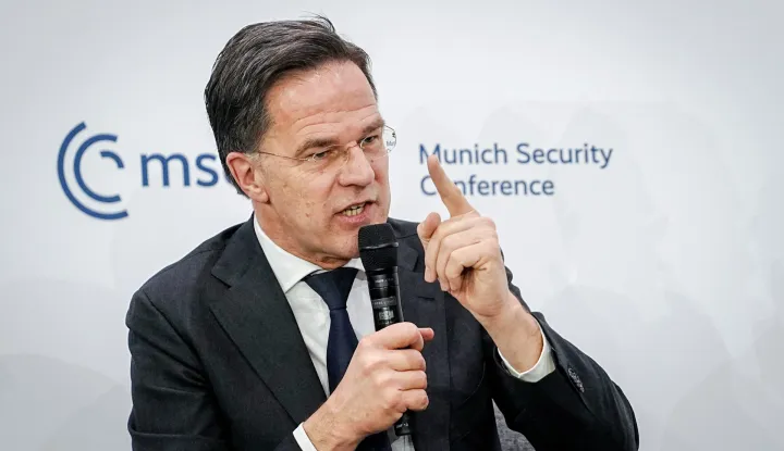 14 February 2026, Bavaria, Munich: Mark Rutte, Secretary General of NATO, speaks at the 62nd Munich Security Conference (MSC). Photo: Kay Nietfeld/dpa Photo: Kay Nietfeld/DPA