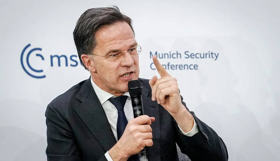 14 February 2026, Bavaria, Munich: Mark Rutte, Secretary General of NATO, speaks at the 62nd Munich Security Conference (MSC). Photo: Kay Nietfeld/dpa Photo: Kay Nietfeld/DPA