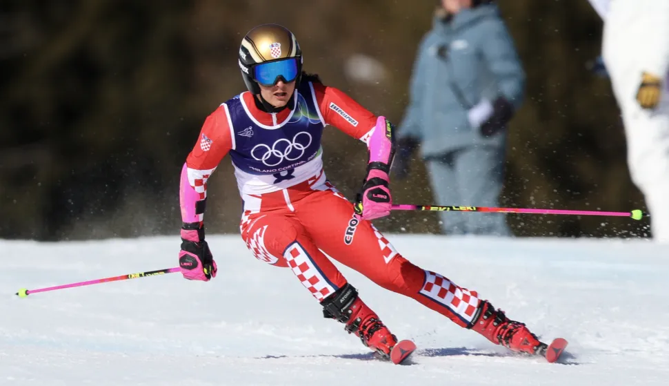 Cortina d'Ampezzo, 15.02.2026 - Hrvatska skija&scaron;ica Zrinka Ljutić tijekom prve utrke ženskog veleslaloma na Zimskim olimpijskim igrama Milano-Cortina 2026.foto HINA/ Damir SENČAR/ ds