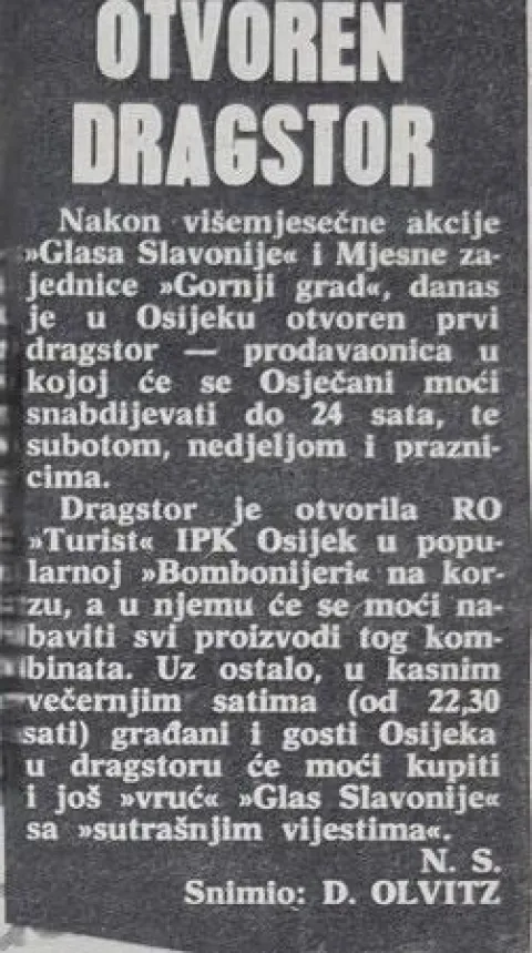 Otvoren dragstor u Osijeku 1987.Bombonijera IPK, korzoGlas Slavonije