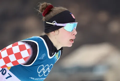 Tesero, 12.02.2026 - Hrvatska trkačica Ema Sobol tijekom utrke skija&scaron;kog trčanja, 10 kilometara, na Zimskim olimpijskim igrama Milano-Cortina 2026.foto HINA/ Damir SENČAR/ ds