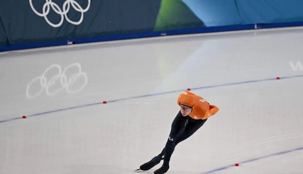 Netherlands' Jorrit Bergsma competes in the speed skating men's 10000m during the Milano Cortina 2026 Winter Olympic Games at Milano Speed Skating Stadium in Milan on February 13, 2026. (Photo by Daniel MUNOZ/AFP)