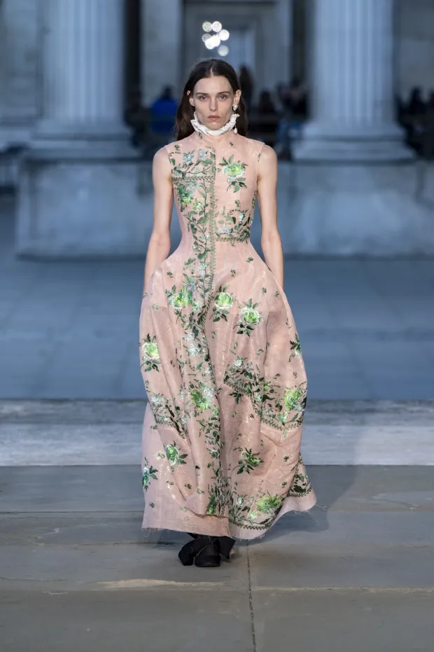 A model is seen on the catwalk at the Erdem fashion show during London Fashion Week Spring Summer 2026 London, UK on September 21 2025. (Photo by Jonas Gustavsson/Sipa USA) Photo: Jonas Gustavsson/SIPA USA