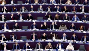 Members of the European Parliament take part in a voting session during a plenary session at the European Parliament in Strasbourg, eastern France, on January 21, 2026. (Photo by FREDERICK FLORIN/AFP)