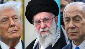 (COMBO) This combination of pictures created on February 28, 2026, shows (L to R) US President Donald Trump looking on in the Oval Office in Washington, DC, on December 15, 2025; a handout picture provided by the office of Iran's Supreme Leader Ayatollah Ali Khamenei of him during a religious gathering in Tehran on February 19, 2026; and Israel's Prime Minister Benjamin Netanyahu attending the funeral of the last Israeli whose remains were brought back to Israel in the southern town of Meitar on January 28, 2026. The United States and Israel launched strikes against Iran on February 28, with Israel's public broadcaster reporting that supreme leader Ayatollah Ali Khamenei had been targeted, as the Islamic republic retaliated with barrages of missiles at Gulf states and Israel. (Photo by Chaim GOLDBERG and Andrew CABALLERO-REYNOLDS/various sources/AFP)/=== RESTRICTED TO EDITORIAL USE - MANDATORY CREDIT "AFP PHOTO/HO/KHAMENEI.IR" - NO MARKETING NO ADVERTISING CAMPAIGNS - DISTRIBUTED AS A SERVICE TO CLIENTS ===