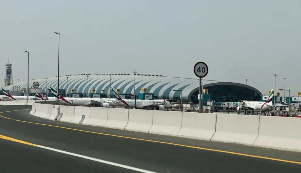 Emirates airline planes are parked on the tarmac at Dubai International Airport in Dubai on March 2, 2026. Israel bombarded Lebanon on March 2 following rocket fire from Hezbollah, several American warplanes crashed in Kuwait and Iran lashed out against the region with missiles, as the war with Israel and the United States expanded. (Photo by Fadel SENNA/AFP)
