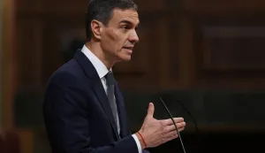 Spain's Prime minister Pedro Sanchez gestures as he addresses parliament over January train tragedy at the congress in Madrid on February 11, 2026. Two train accidents raised questions about Spanish rail safety and Spanish train drivers began a three-day strike. The collision of two high-speed trains in the southern region of Andalusia claimed 47 lives and a regional train accident in Catalunya killed one last month. (Photo by Pierre-Philippe MARCOU/AFP)