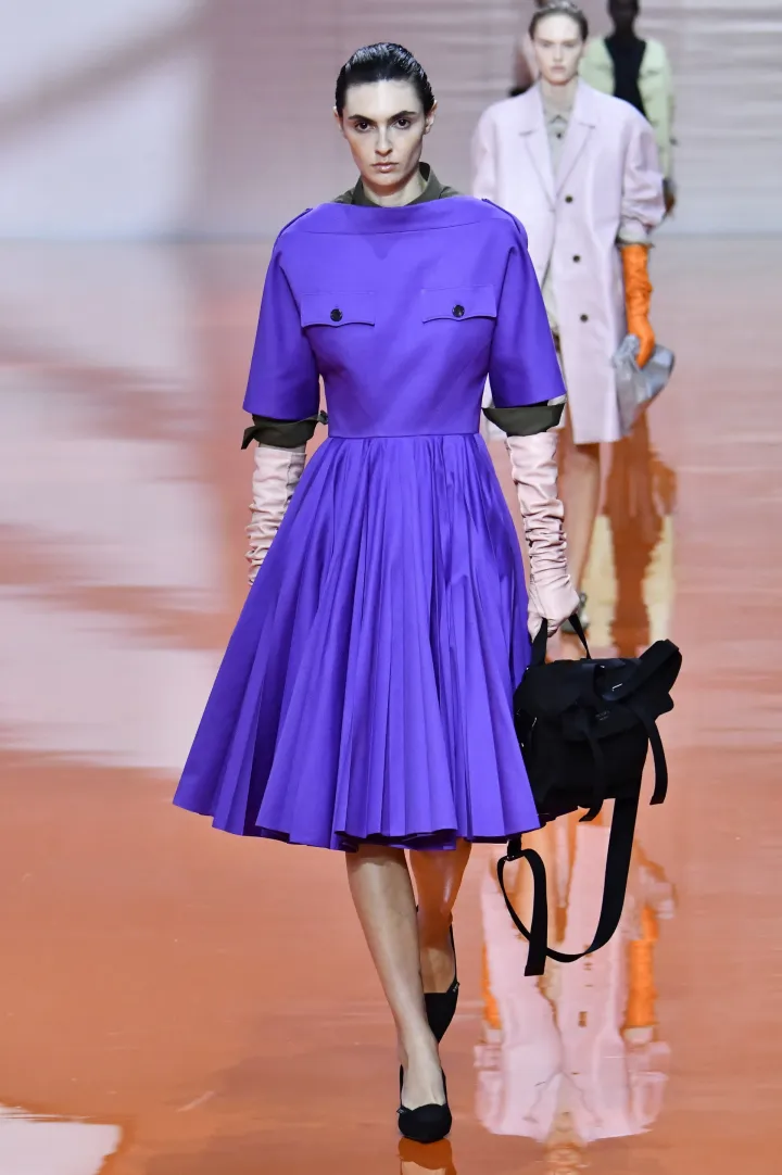 A model is seen on the catwalk at the Prada fashion show during Milan Fashion Week Spring Summer 2026 Milan, Italy on September 25 2025. (Photo by Jonas Gustavsson/Sipa USA) Photo: Jonas Gustavsson/SIPA USA