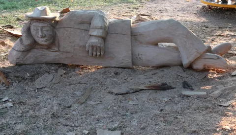 Ernestinovo, 09.08.2019. - Park skulptura, fi&scaron;ijada povodom Kiparske kolonije, kod DVD-a Ernestinovo - skulpture miruje, bez autora jel su na fi&scaron;u.Foto: Željko &Scaron;epić