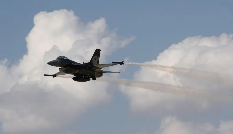 (FILES) An acrobatic plane pilot performs with General Dynamics F-16 Solo Turk aerial aerobatic aircraft during the 5th Sivrihisar Airshow in Sivrihisar district of Eskisehir, in Turkey, on September 13, 2020. Turkey's Defence ministry said on March 9, 2026 it had deployed six F-16 fighter jets to Turkish Republic of Northern Cyprus (TRNC- a territory only recognised by Turkey-) as a security measure, days after the island was targeted by a drone attack. (Photo by Adem ALTAN/AFP)