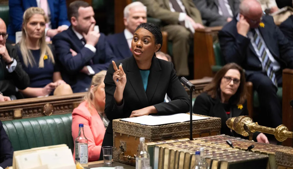 A handout photograph released by the UK Parliament shows Britain's main opposition Conservative Party leader, Kemi Badenoch speaking during prime minister's questions in the House of Commons in London on March 4, 2026. (Photo by JESSICA TAYLOR/House of Commons/AFP)/RESTRICTED TO EDITORIAL USE - NO USE FOR ENTERTAINMENT, SATIRICAL, ADVERTISING PURPOSES - MANDATORY CREDIT " AFP PHOTO/Jessica Taylor /HOUSE OF COMMONS"