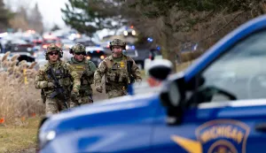 WEST BLOOMFIELD, MICHIGAN - MARCH 12: Law enforcement respond near Temple Israel following reports of an active shooter on March 12, 2026 in West Bloomfield, Michigan. According to authorities a suspect is dead after ramming a vehicle into the Detroit-area synagogue. Police continue to investigate as emergency personnel remained on the scene. Emily Elconin/Getty Images/AFP (Photo by Emily Elconin/GETTY IMAGES NORTH AMERICA/Getty Images via AFP)
