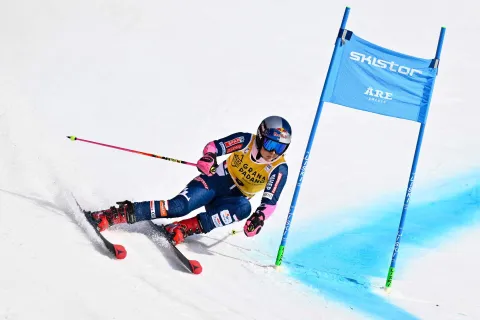 Croatia's Zrinka Ljutic competes in the first run of the women's giant slalom race during the FIS Ski World Cup event in Are, Sweden, on March 14, 2026. (Photo by Pontus LUNDAHL/TT News Agency/AFP)/Sweden OUT