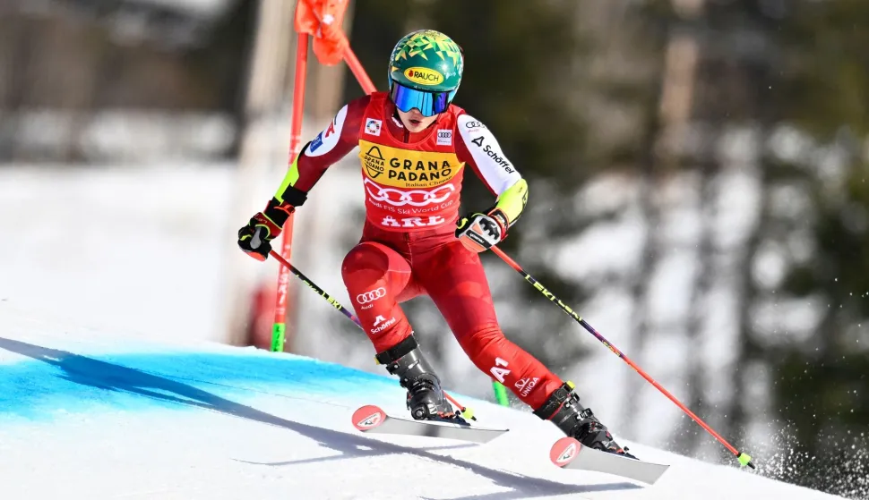 Austria's Julia Scheib competes in the first run of the women's giant slalom race during the FIS Ski World Cup event in Are, Sweden, on March 14, 2026. (Photo by Pontus LUNDAHL/TT News Agency/AFP)/Sweden OUT