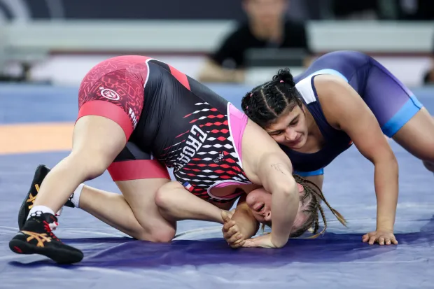 07.02.2026., Zagreb - Medjunarodni turnir u hrvanju, UWW Grand Prix Ranking Series Zagreb Open 2026. u Areni Zagreb.Cetvrtfinale do 72kg, zene, Veronika Vilk, Hrvatska - Diksha Malik, Indija. Photo: Igor Kralj/PIXSELL