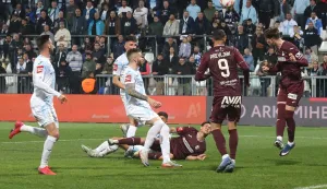 Rijeka, 15.3.2026.- Susret 26. kola HNL-a Rijeka - Istra 1961 na stadionu Rujevica. foto HINA/ Miljenko KLEPAC/ ua