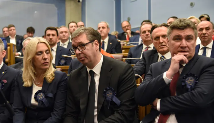 20, May, 2023, Podgorica - The President of the Assembly of Montenegro, Danijela Djurovic, called a session for May 20 at 12 noon, at which the elected President Jakov Milatovic took the oath and took office as the President of Montenegro. Zeljka Cvijanovic, Aleksandar Vucic, Zoran Milanovic. Photo:R.R./ATAImages20, maj, 2023, Podgorica - Predsednica Skupstine Crne Gore Danijela Djurovic je sazvala za 20. maj u 12 sati sednicu, na kojoj je izabrani predsednik Jakov Milatovic polozio zakletvu i stupio na duznost predsednika Crne Gore. Photo: R.R./ATAImages Photo: R.R./ATAImages/PIXSELL