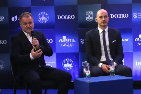 Osijek, 18. 03. 2026, Sokolski dom. Press konferencija, najava 17. Dobro World Cup Osijek. Vladimir Mađarević, Marijo Možnik.snimio GOJKO MITIĆ