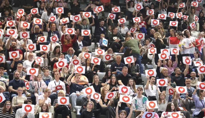 Osijek, 13. 04. 2025., Dvorana Gradski vrt, DOBRO World Cup, DOBRO World Cup 2025, finale, finale nedjelja, preskok, navijačiSNIMIO BRUNO JOBST