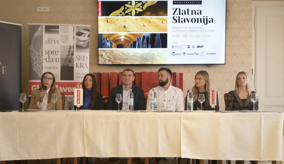 Osijek, 19. 03. 2026., Hotel Waldinger, konferencija, okrugli stol, Zlatna Slavonija, Sandra Posavec; Tatjana Turalija; Igor Pandžić; Katarina Kovčalija; Senka Horvat SNIMIO BRUNO JOBST