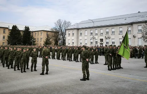 Požega, 20.03.2026. - Svečana prisega ročnika na temeljnom vojnom osposobljavanju. foto HINA/ Nikola BLAŽEKOVIĆ/ ml