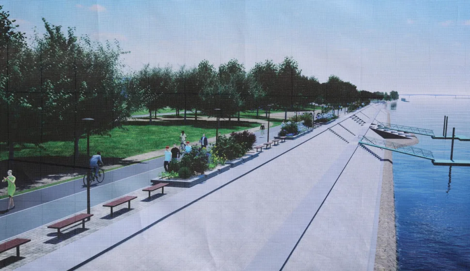 Osijek, 20. 03. 2026, Obilazak počektka radova na izgradnji obaloutvrde, dionica Neptun. Nastavak &scaron;etnice do Vi&scaron;njevc. Ivan Radić, Goran Ivanović - zamjenik županice OBŽ, Zoran Đuroković - generalni direktor Hrvatskih voda i Marija Vučković - ministrica za&scaron;tite okoli&scaron;a i zelen tranzicije. Vizualizacija.snimio GOJKO MITIĆ