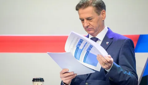 Slovenia's Prime Minister Robert Golob prepares for the last televised political debate in Ljubljana on March 20, 2026, ahead of the parliamentary elections. Slovenians voters are scheduled to head to the polls on March 22, 2026. (Photo by Jure Makovec/AFP)