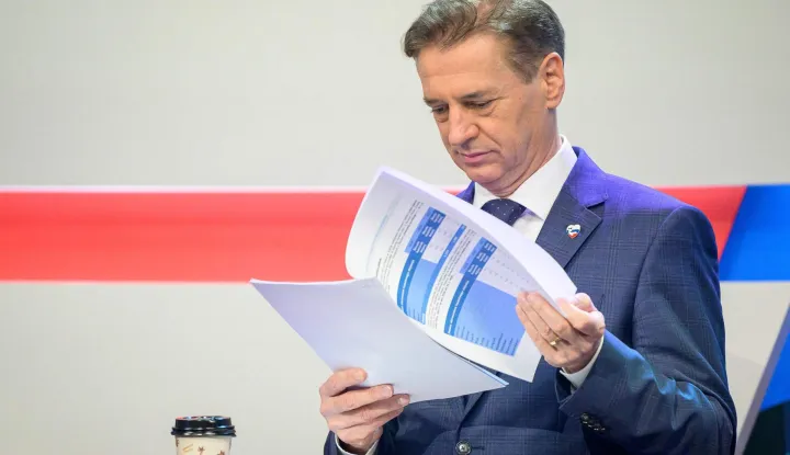Slovenia's Prime Minister Robert Golob prepares for the last televised political debate in Ljubljana on March 20, 2026, ahead of the parliamentary elections. Slovenians voters are scheduled to head to the polls on March 22, 2026. (Photo by Jure Makovec/AFP)