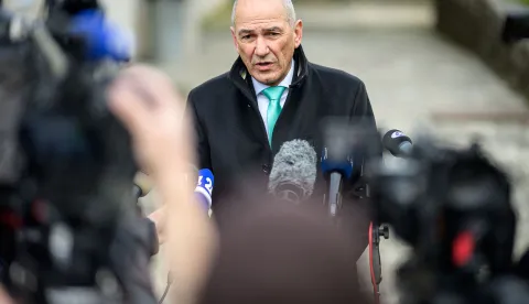 Slovenia?s opposition leader and nationalist former Prime Minister Janez Jansa gives a statement after casting his vote during the general election in Arnace on March 22, 2026. Slovenians have begun voting in tight parliamentary elections, with the conservatives of veteran politician Janez Jansa, an admirer of US President Donald Trump, eyeing a comeback. A Jansa return could see the ex-Yugoslav nation, a European Union member of two million people, take an illiberal turn again after four years of centre-left rule under liberal Prime Minister Robert Golob. (Photo by Jure Makovec/AFP)