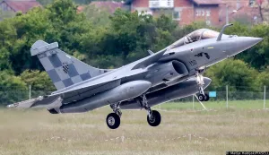 25.04.2024., Velika Gorica - Svecani docek prvih sest od ukupno 12 visenamjenskih borbenih aviona Rafale iz Francuske u vojarni "Pukovnik Marko Zivkovic". Photo: Matija Habljak/PIXSELL