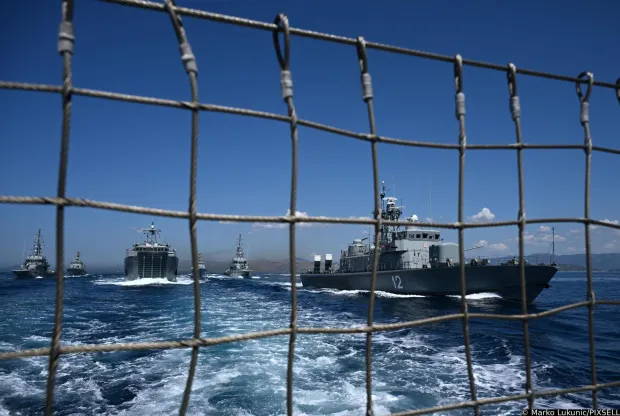 23.07.2025., Split - Medijsko pracenje uvjezbavanja brodova Hrvatske ratne mornarice za vojni mimohod. Photo: Marko Lukunic/PIXSELL